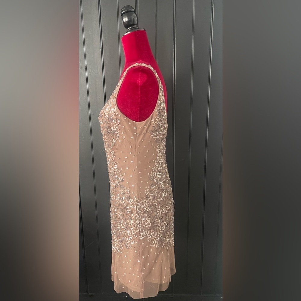 Adrianna Papell Sequin Embellished Cocktail Dress - Beige - Picture 2 of 13